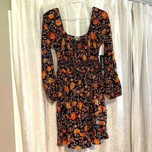 NWT, size SMALL, black floral dress, could be worn off-shoulder